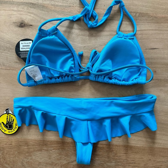 NWT Body Glove Smoothie Blue Bikini Set Tong with Back Rufffle - Picture 6 of 7